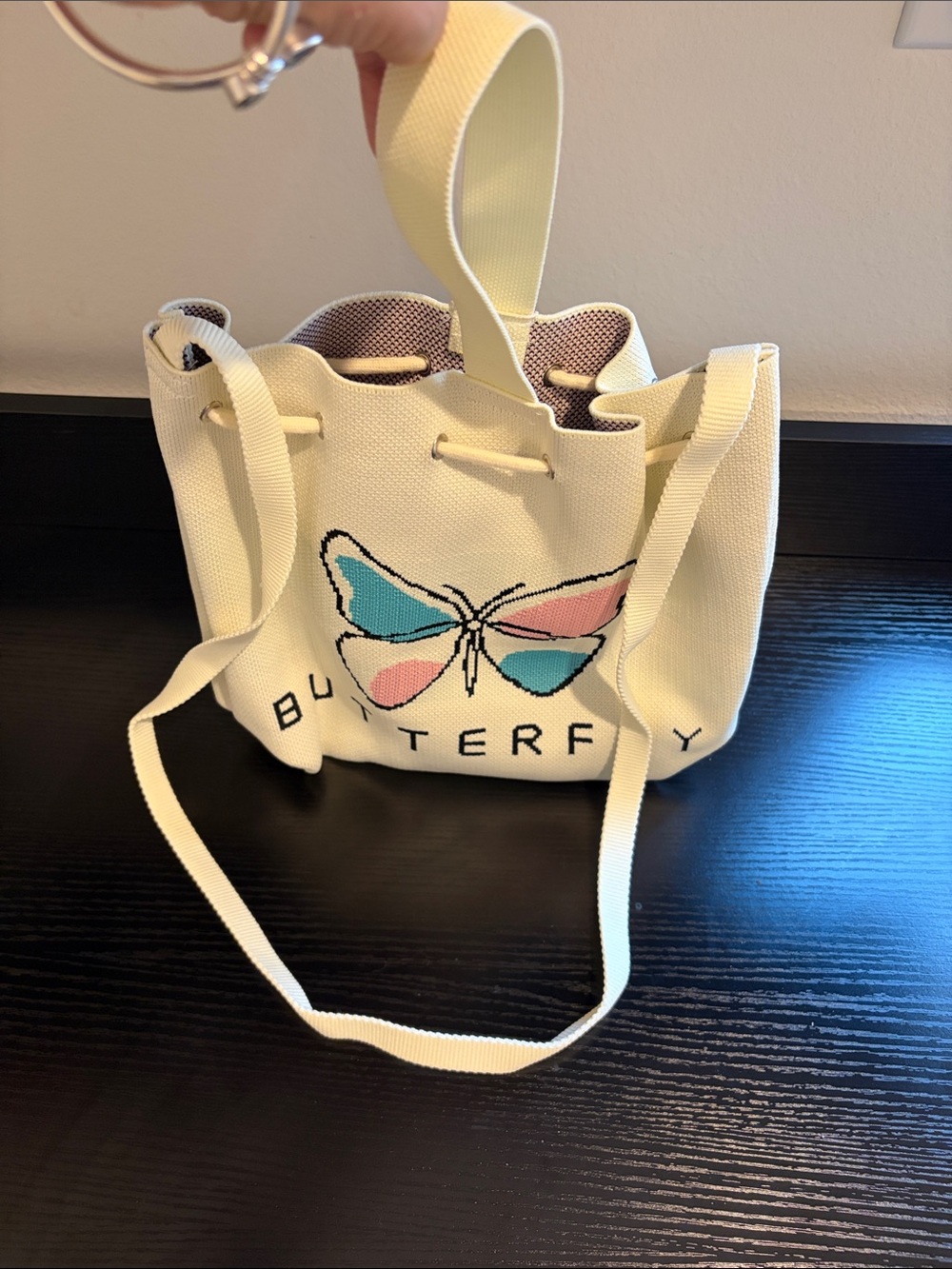 Butterfly Graphic Drawstring Backpack - Cream - Picture 4 of 6